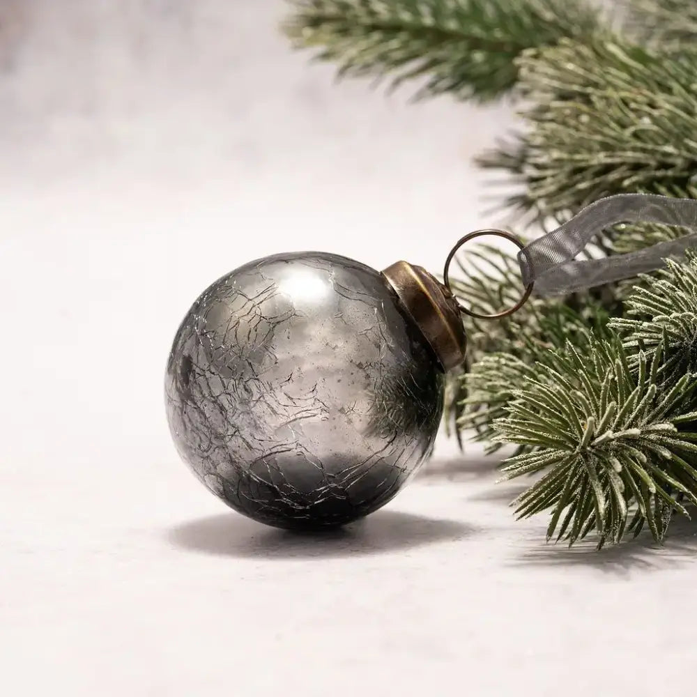 2’’ & 4’’ Slate Crackle Glass Round Bauble