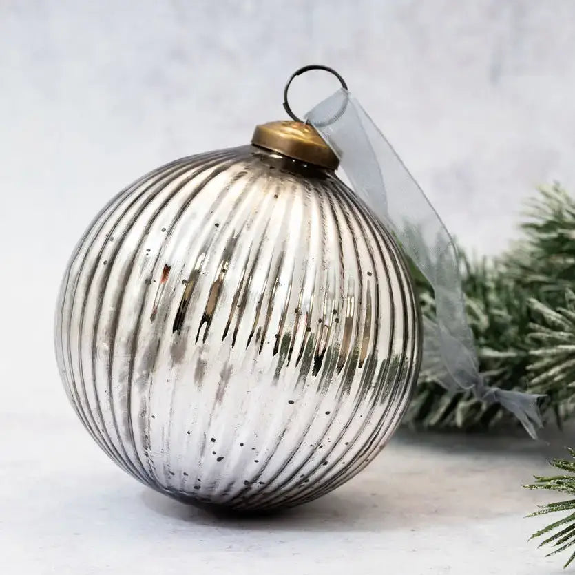 3’’ & 4’’ Slate Glass Ribbed Ball Glass Christmas Decoration