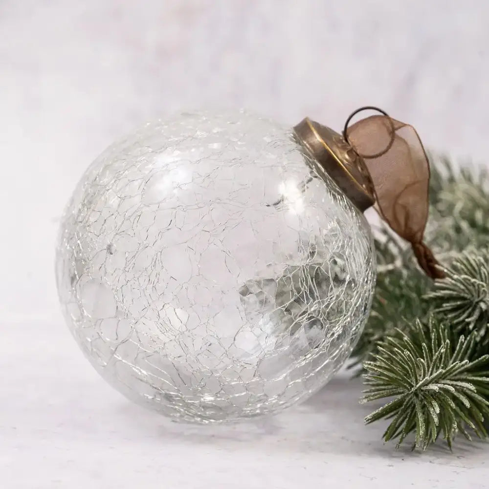4’’ Extra Large Clear Crackle Glass Christmas Bauble