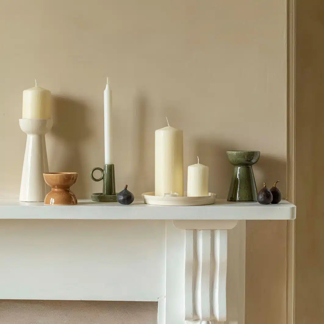 Bowen Ceramic Dinner Candle Holder - Linen image 1