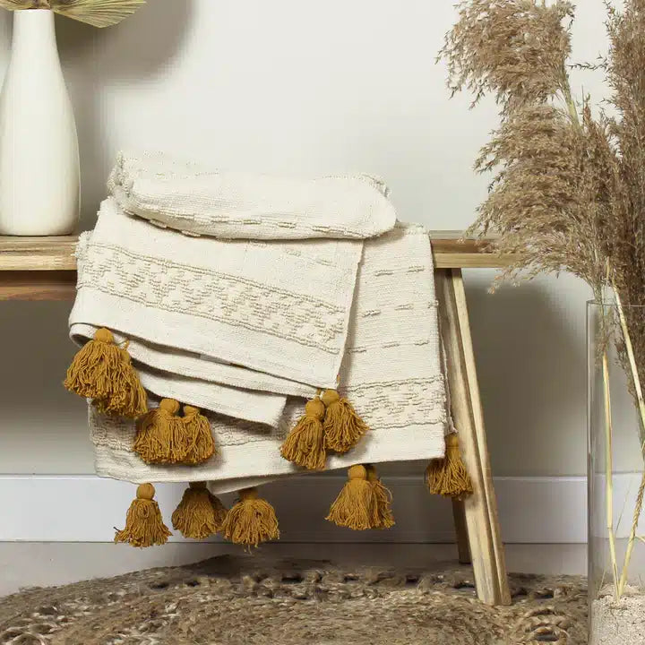 Boho Cotton Tufted Throw Ochre image 1