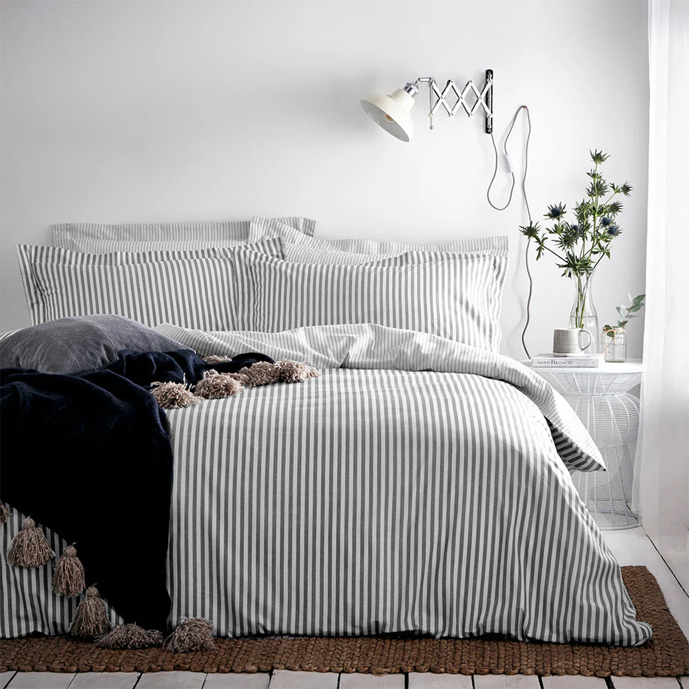 Hebden Mélange Stripe 100% Cotton Single Duvet Cover Set Grey