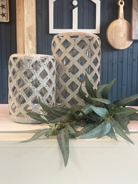 Small Grey Stone Effect Hurricane Lantern