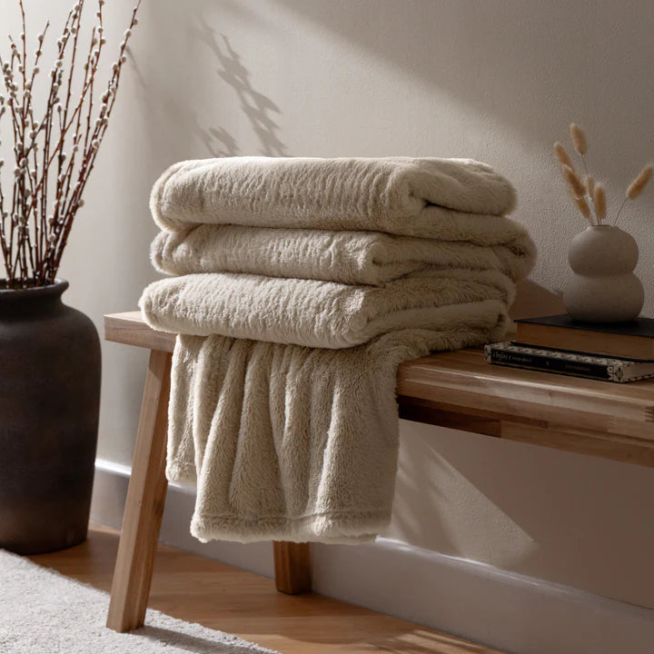 Kallu Double-Sided Faux-Fur Throw Natural