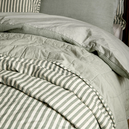 Hebden Stipe Bedspread - Forest/Bay Green