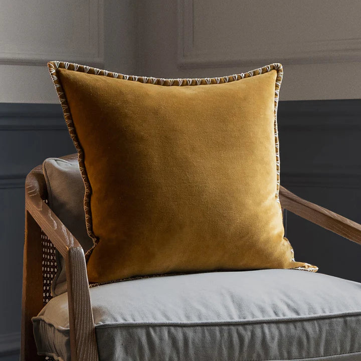 Stitch Embroidered Cushion Mustard
