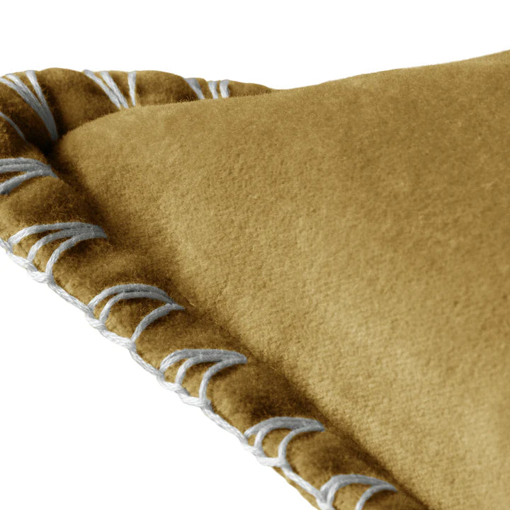 Stitch Embroidered Cushion Mustard
