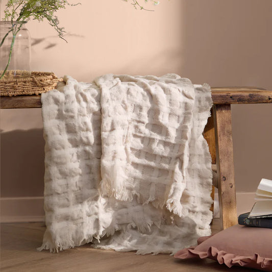 Walton Waffle Fringed Throw Linen