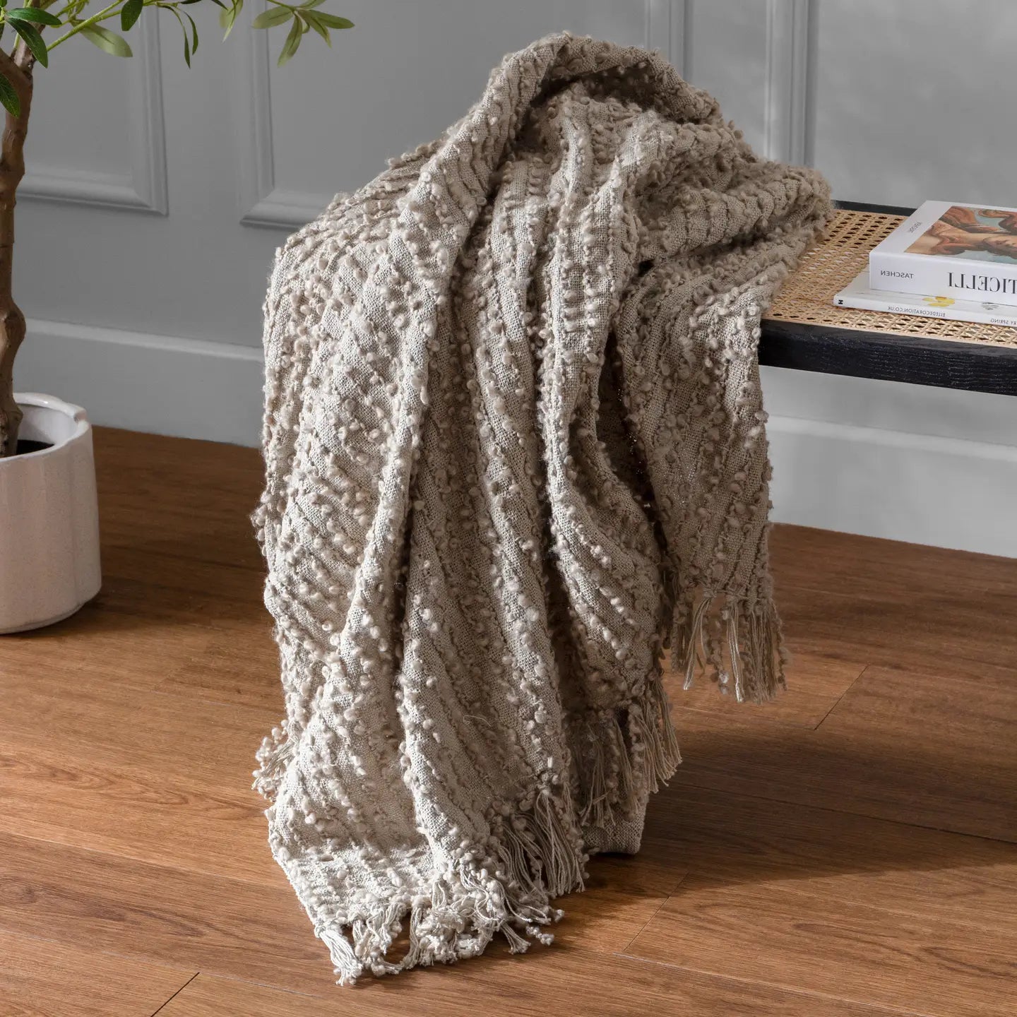 Arvo Woven Tasselled Throw Feather