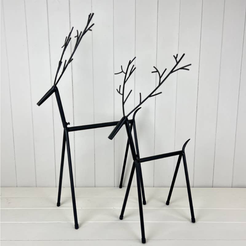 Black Metal Set Of Two Reindeer Decorations