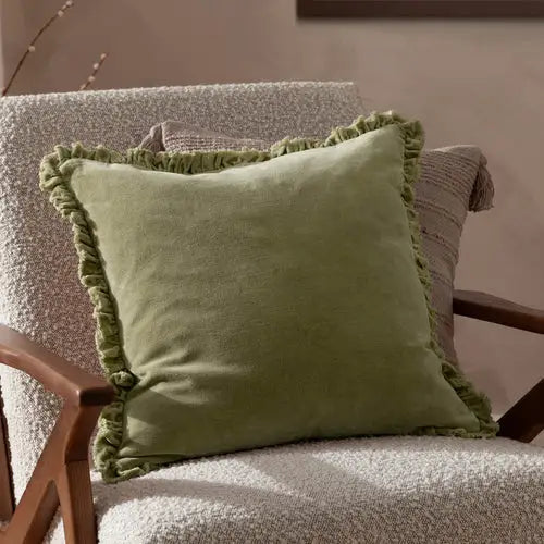 Bertie Washed Cotton Velvet Cushion Sage