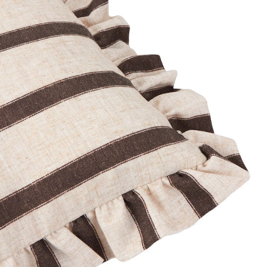 Connie Square Striped Ruffle Cushion Chocolate
