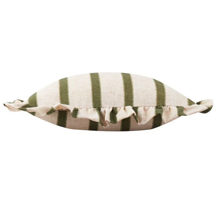 Connie Square Striped Ruffle Cushion Moss