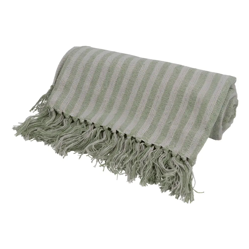Cotton Throw - Green Woven Stripe image 0
