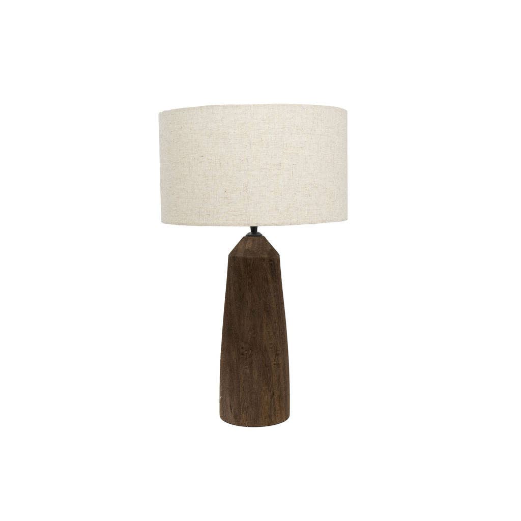 Tormarton - Chocolate Brown Rustic Wooden Table Lamp with Linen Shade