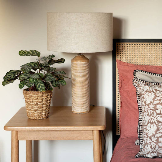 Abson - Distressed White, Wooden Table Lamp with Linen Shade