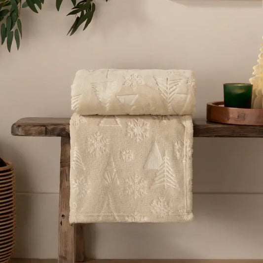 Festive Time Embossed Fleece Throw Natural