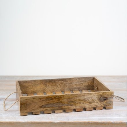 Large Wooden Slatted Storage Tray