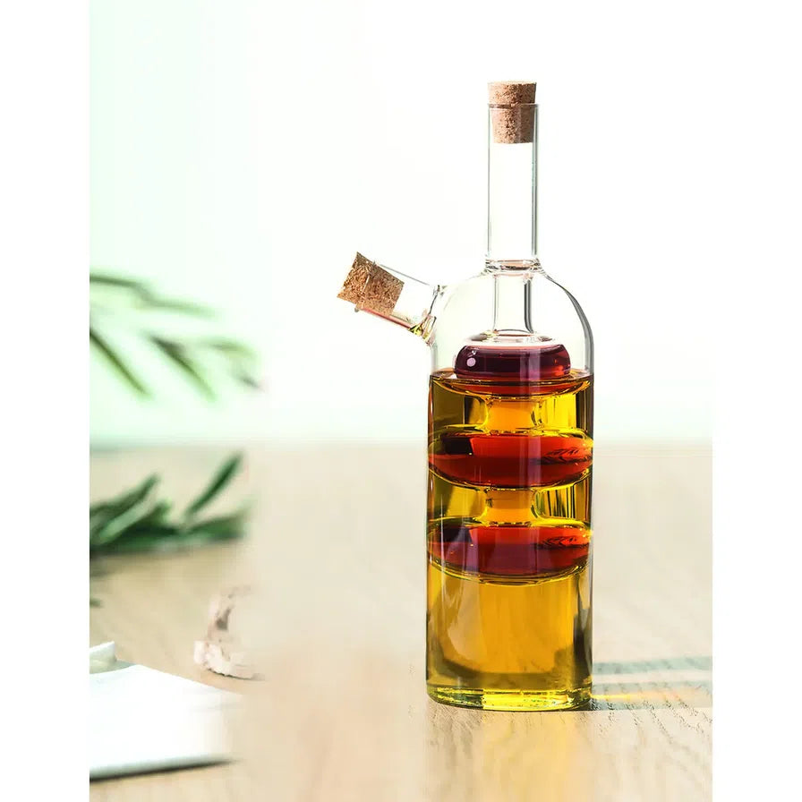 2 in 1 Oil and Vinegar Glass Bottle with Cork Stopper