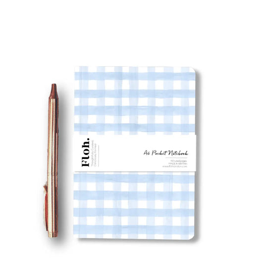 Sky Blue (Gingham) A6 Pocket Lined Notebook