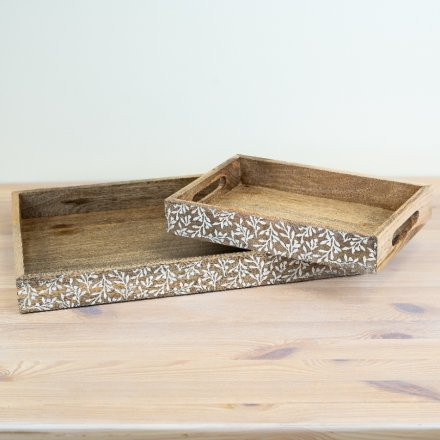 Small Mango Wood Tray with Flower Design