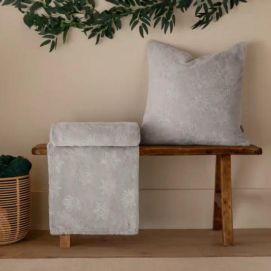Snowflakes Faux Fur Cushion Grey