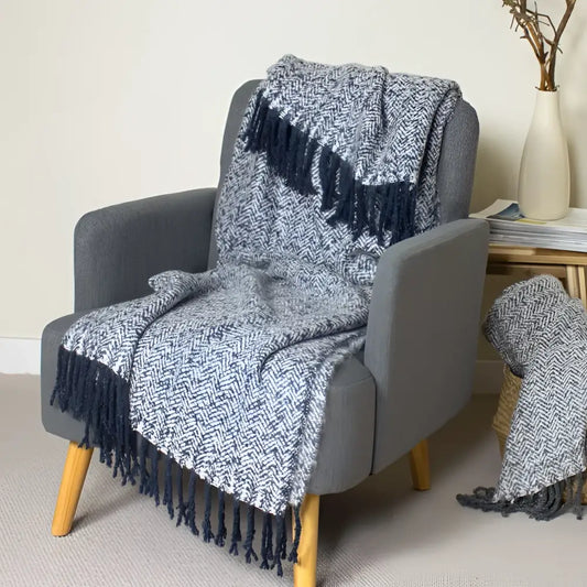 Weaver Herringbone Throw Navy image 1