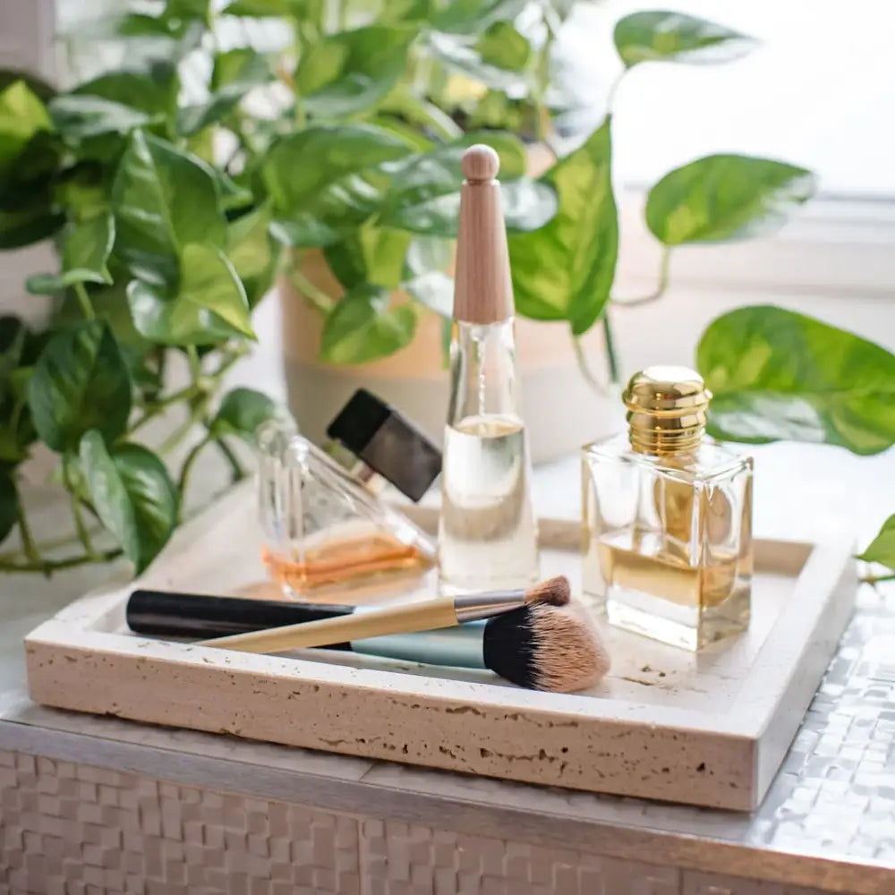 Whillan - Flat Rectangular Travertine Tray with Raised Lip