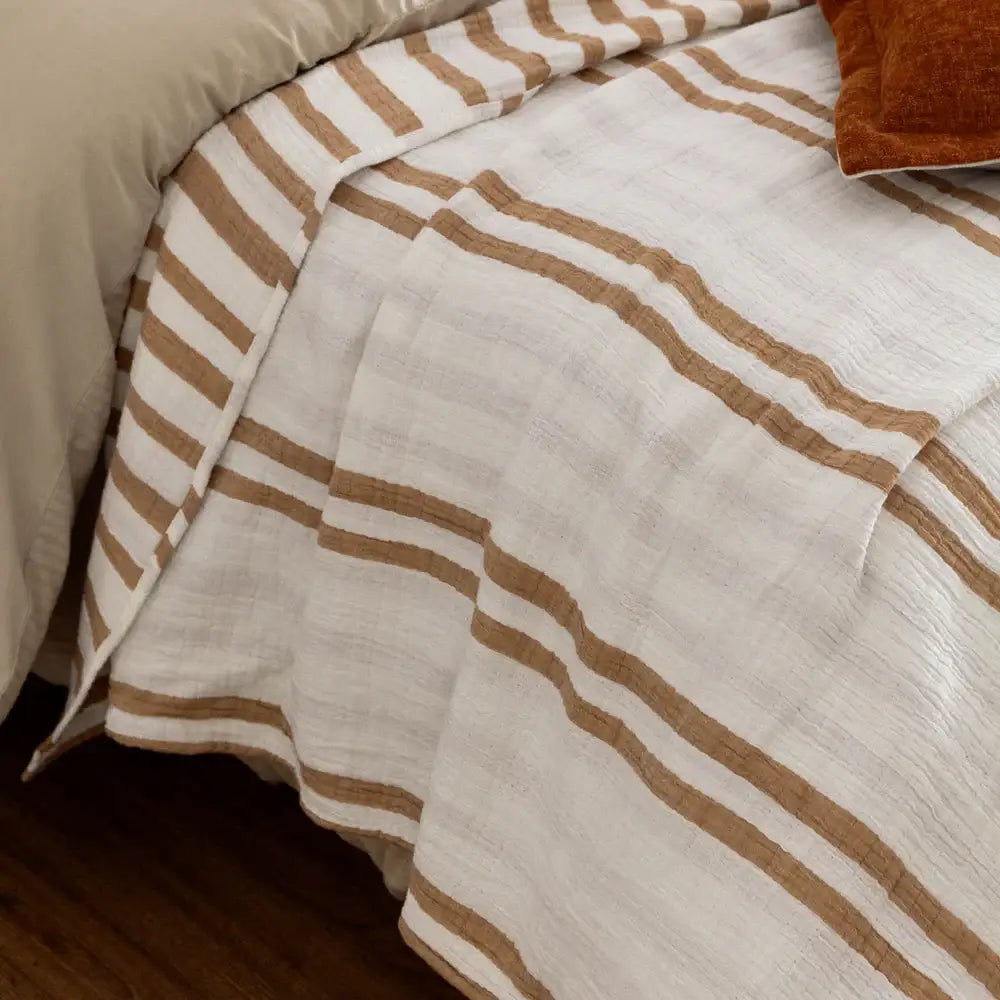 Woven Stripe 100% Cotton Bedspread Cinnamon image 3