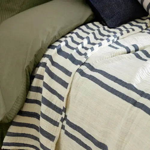 Woven Stripe 100% Cotton Bedspread Dusk Blue image 4