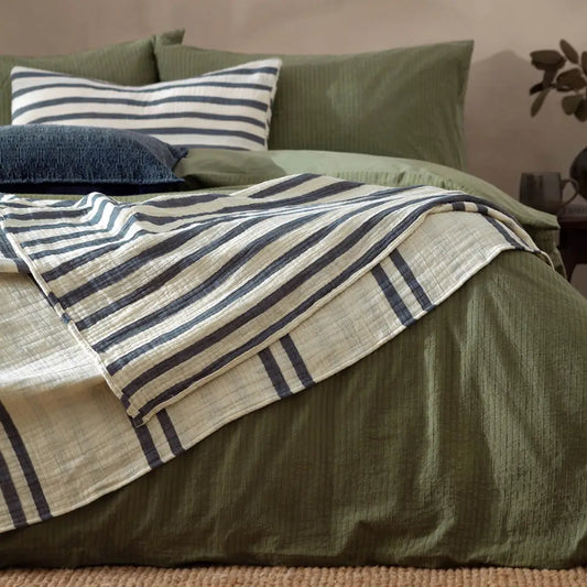 Woven Stripe 100% Cotton Bedspread Dusk Blue image 1