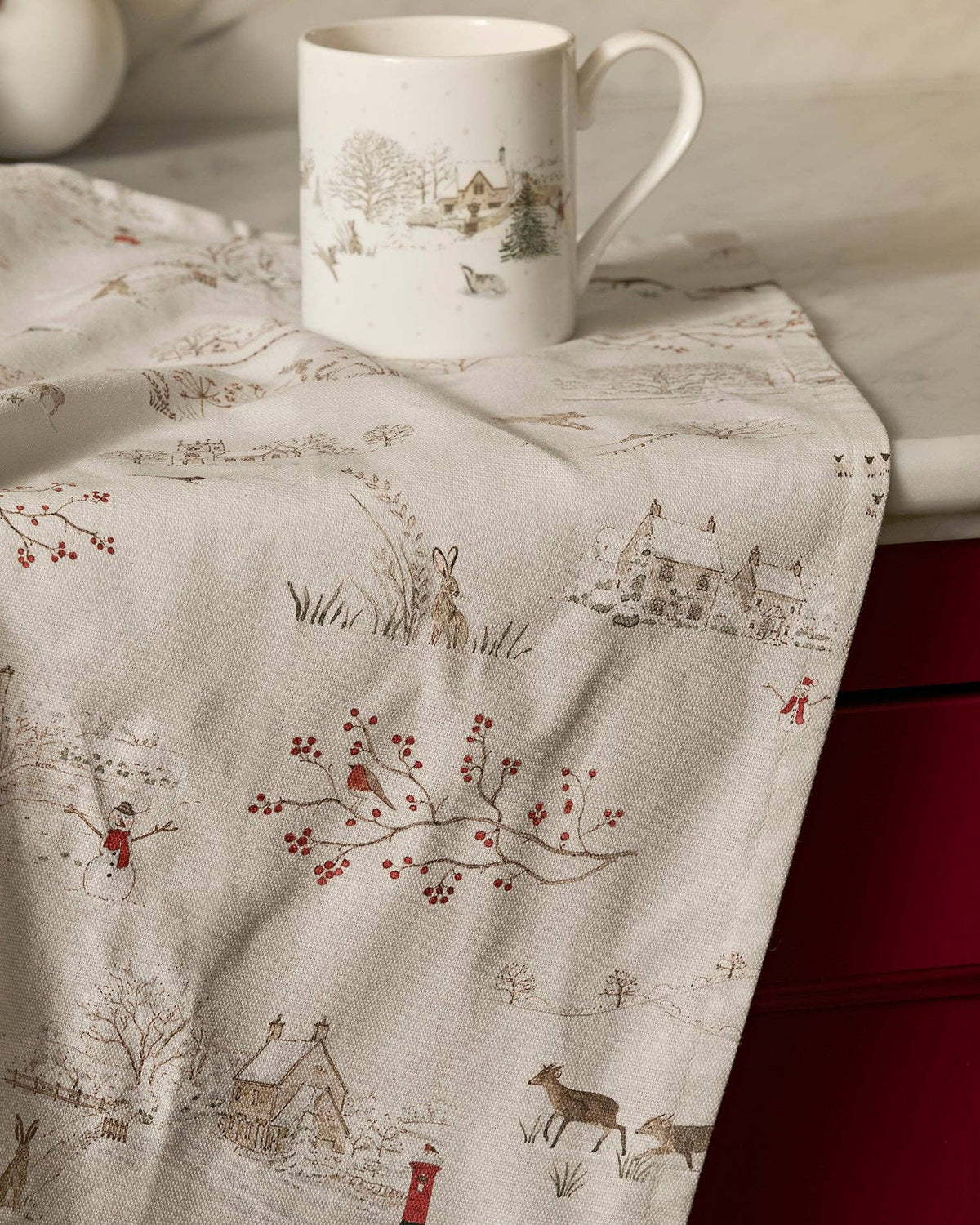 Snowy Village Tea Towel