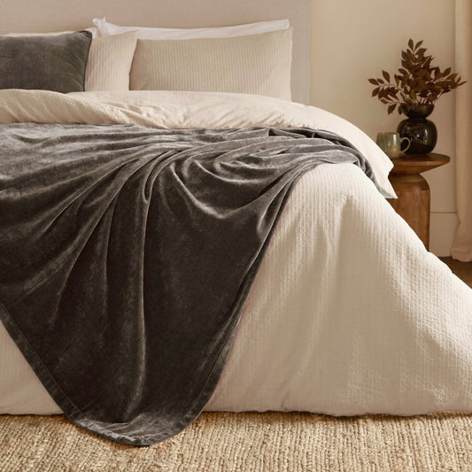 Heavy Chenille Velvet Throw Charcoal
