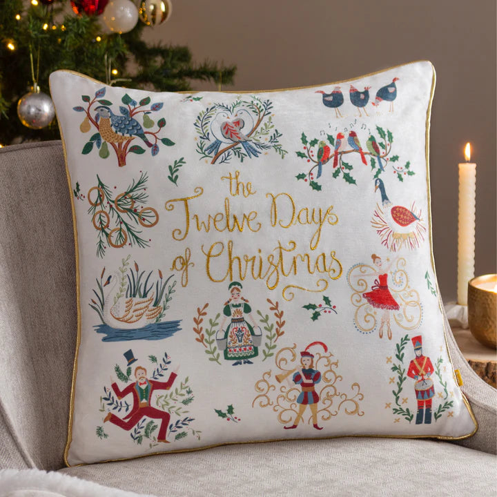 12 Days of Xmas Embroidered Cushion