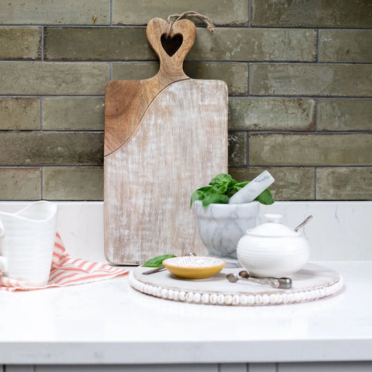 Large Wooden Chopping Board with Heart Carved Handle image 0