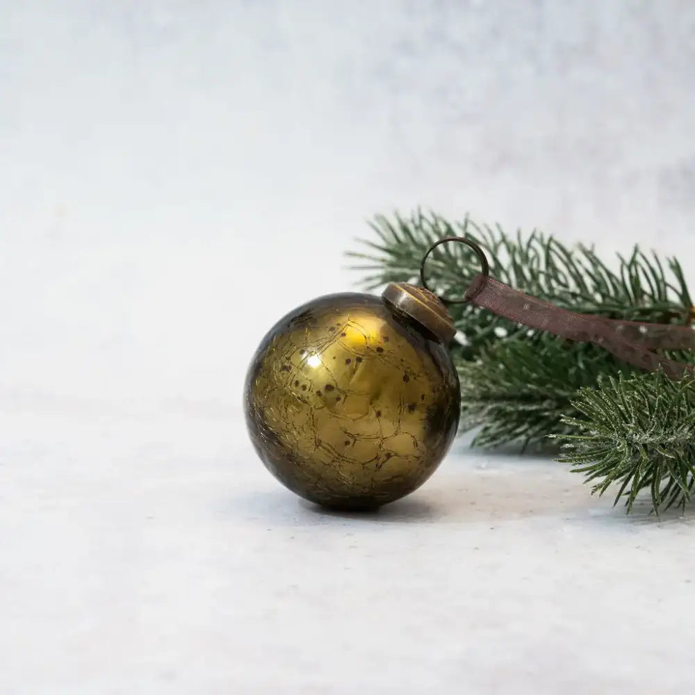 2’’ 3’’ & 4’’ Olive Crackle Glass Christmas Bauble