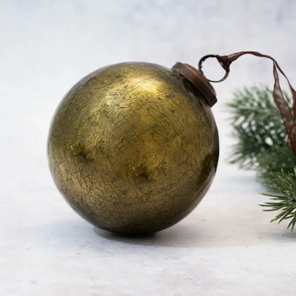 2’’ 3’’ & 4’’ Olive Crackle Glass Christmas Bauble