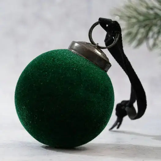 2’’ Emerald Velvet Covered Glass Hanging Bauble