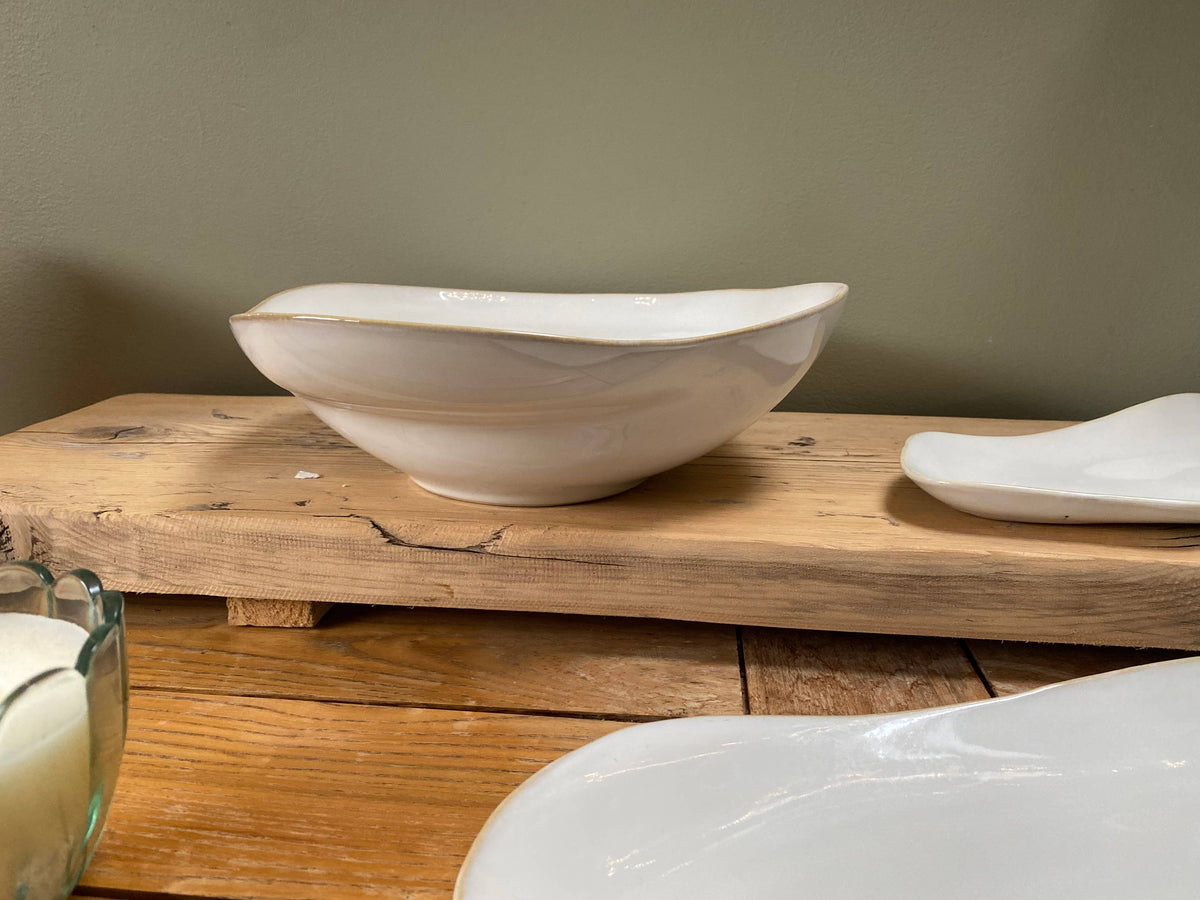 Large Serving Bowl Organic Shaped Ceramic White Salad Dish