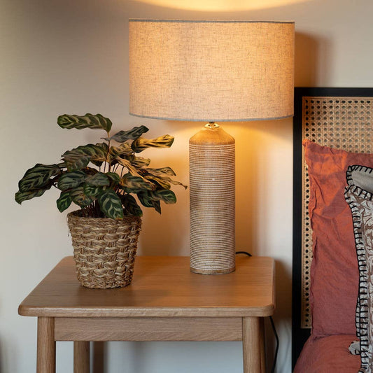 Abson - Distressed White, Wooden Table Lamp with Linen Shade