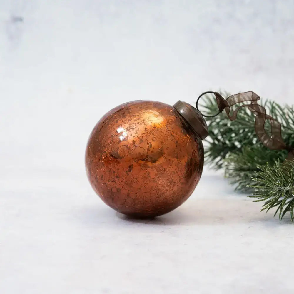 3’’ & 4’’ Russet Crackle Glass Christmas Bauble