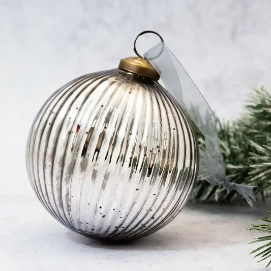 3’’ & 4’’ Slate Glass Ribbed Ball Glass Christmas Decoration