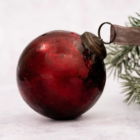 3’’ & 4’’ Wine Crackle Glass Christmas Bauble