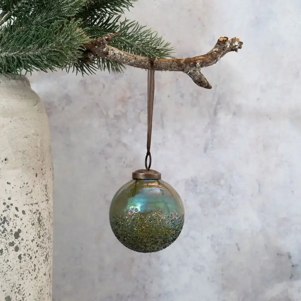 3’’ Olive Moitie Glass Hanging Bauble