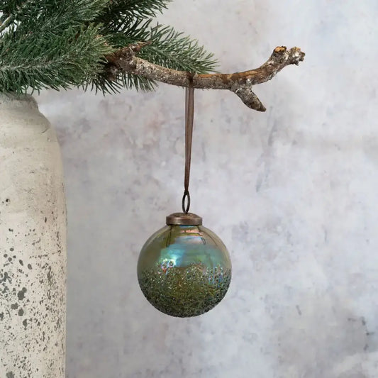 3’’ Olive Moitie Glass Hanging Bauble