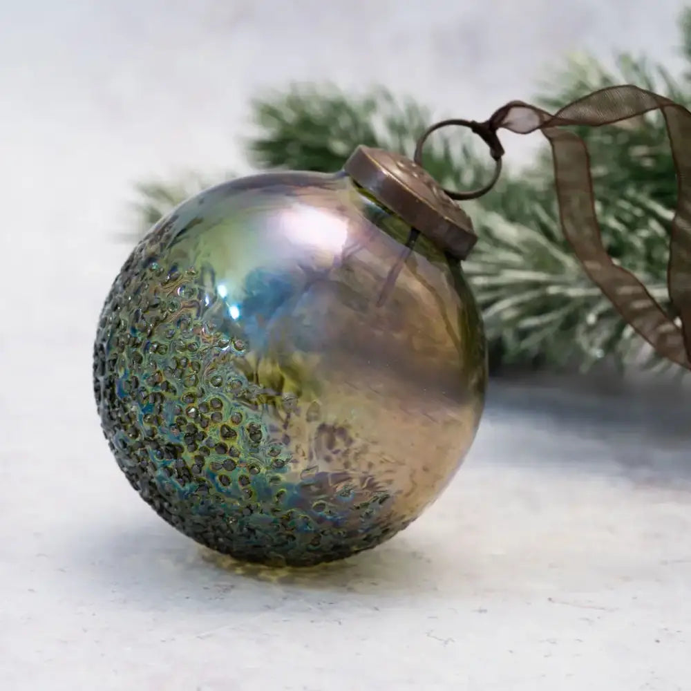3’’ Olive Moitie Glass Hanging Bauble