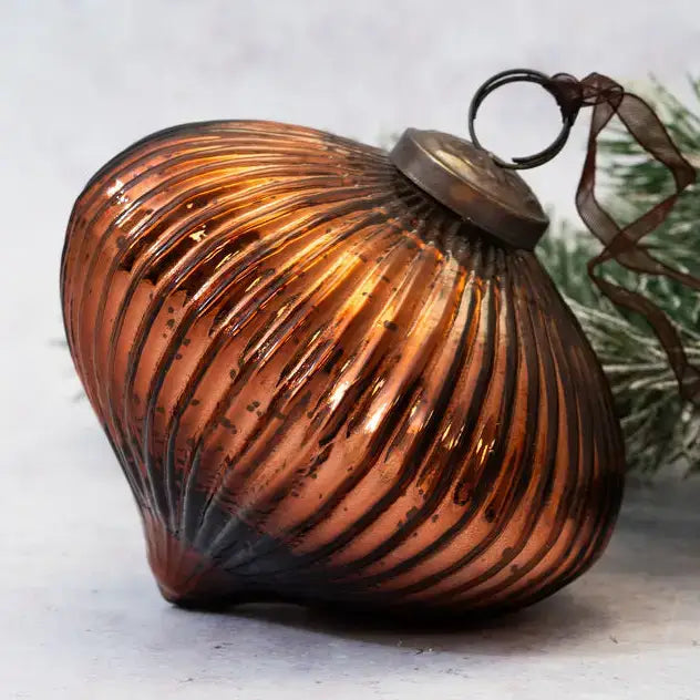 4’’ Russet Ribbed Lantern Glass Christmas Decoration