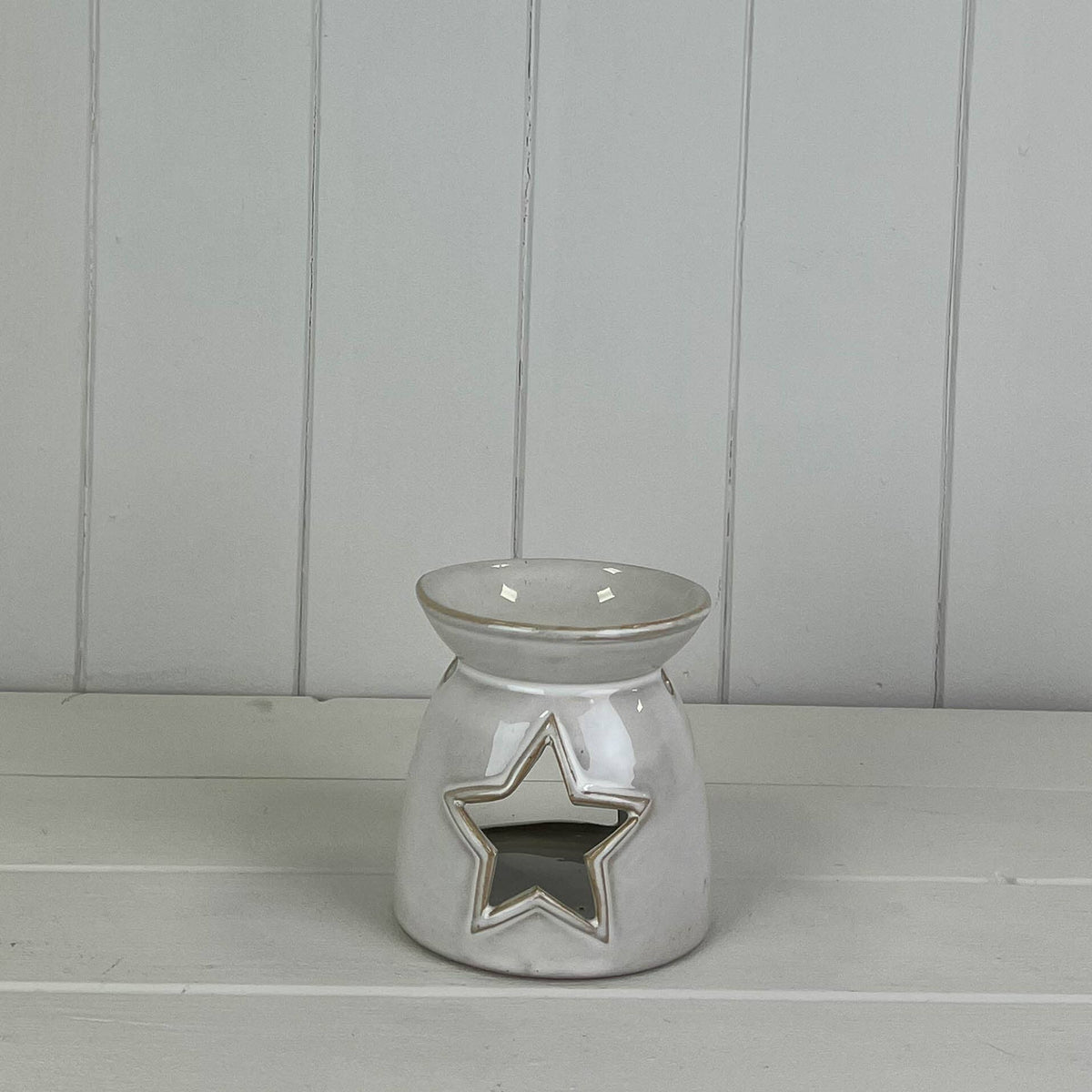 Glazed Ceramic Wax Oil Burner Star Cut Out/Textured Detail