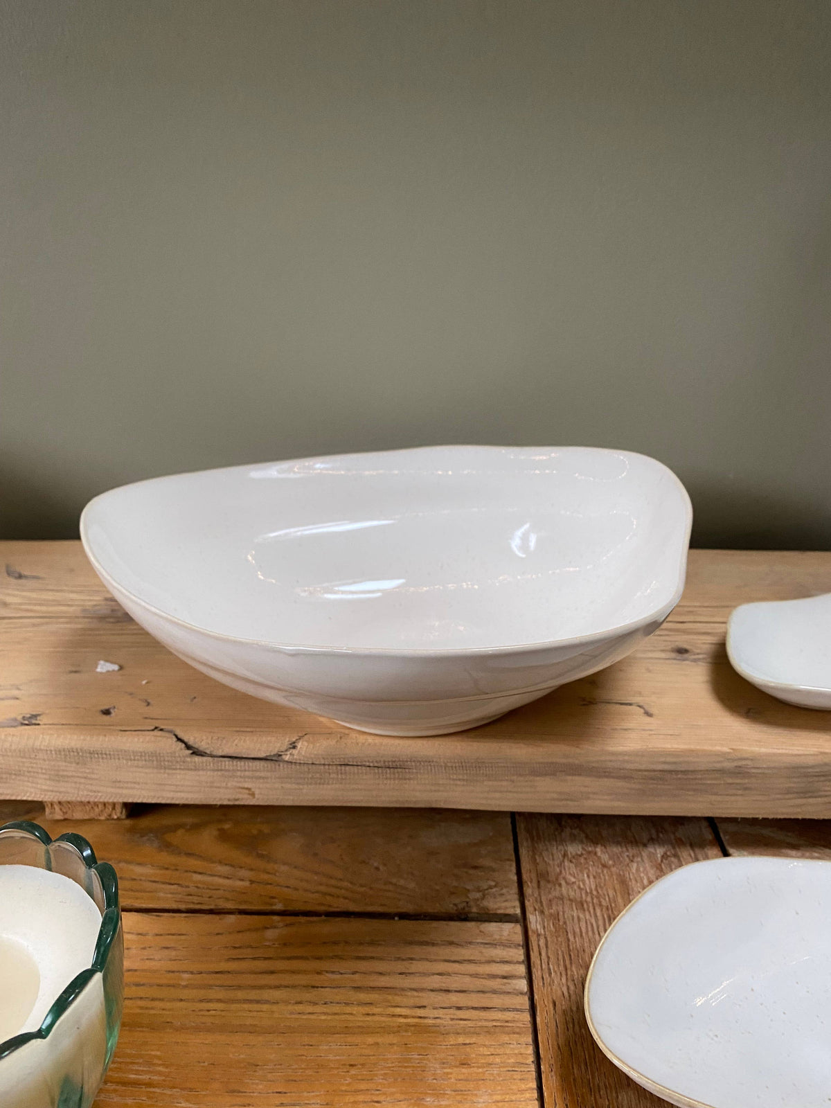 Large Serving Bowl Organic Shaped Ceramic White Salad Dish
