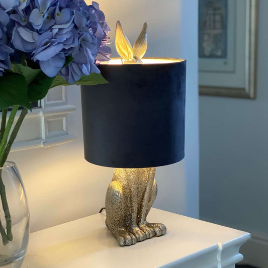 Silver Hare Table Lamp With Grey Velvet Shade image 1